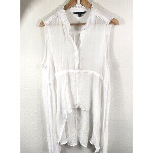 Zac & Rachel Semi Sheer High Low Ruffle Tie Back White Sleeveless Blouse  L